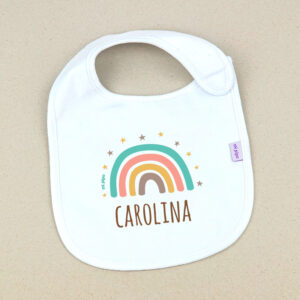 Babero Blanco Personalizado Arcoíris Soft