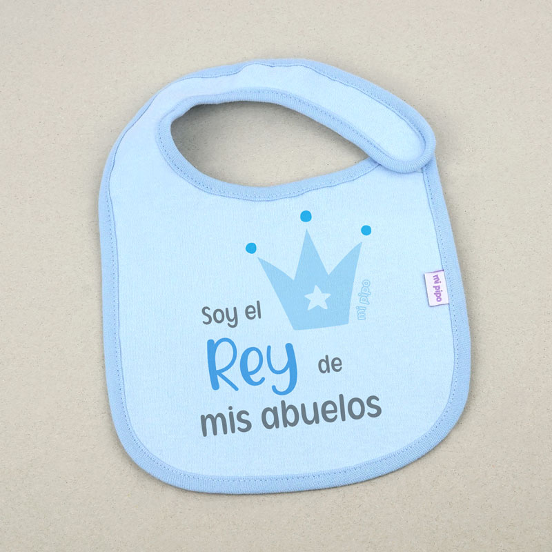 Babero Azul Divertido Soy el Rey de mis Abuelos