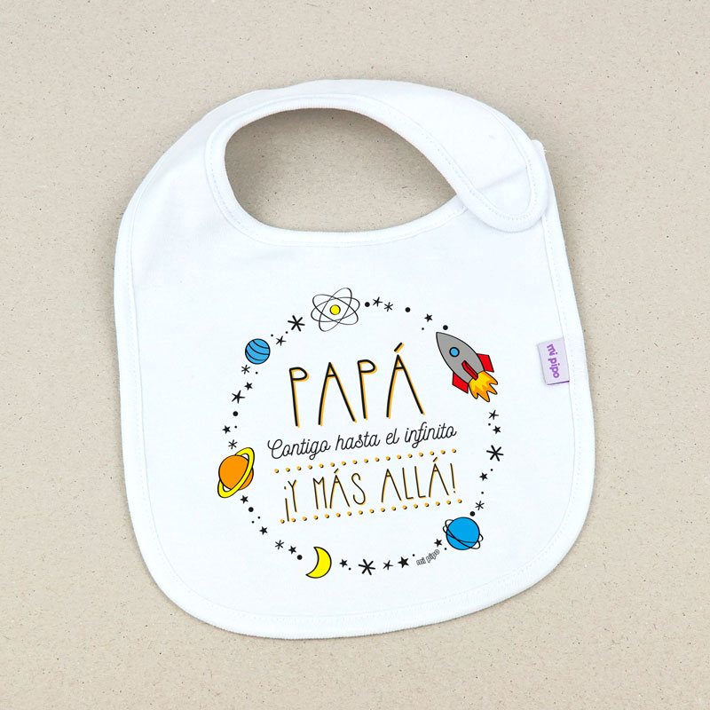 Babero Blanco Divertido Papá contigo hasta el Infinito ¡y más allá!