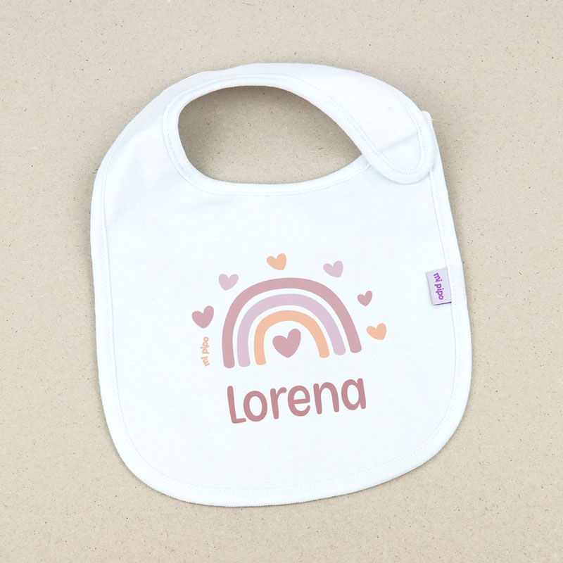 Babero Blanco Personalizado Arcoíris Blush