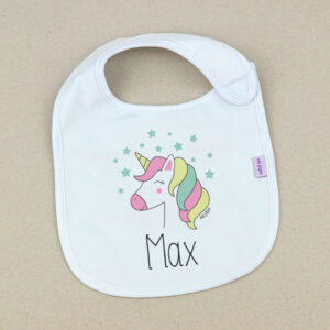 Babero Blanco Personalizado Unicornio