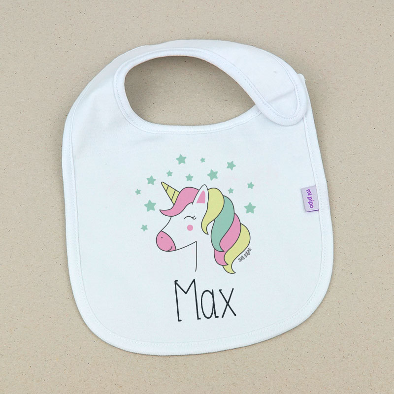 Babero Blanco Personalizado Unicornio