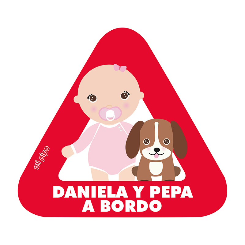 Adhesivo Bebé a bordo para coche Personalizado Bebé y perrito