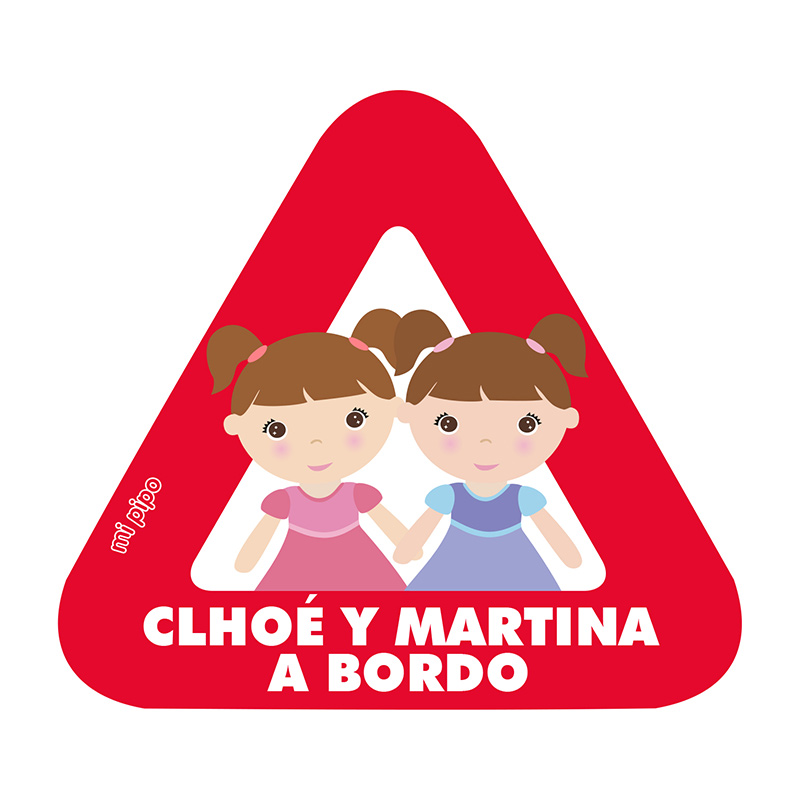 Adhesivo Bebé a bordo para coche Personalizado 2 Niñas Gemelas