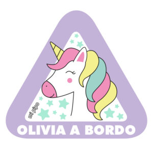 Adhesivo Bebé a bordo para coche Personalizado Unicornio