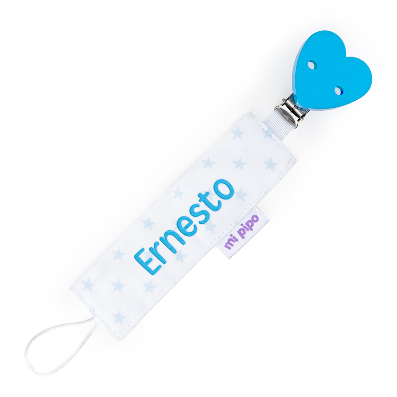 Chupetero Textil Personalizado Estrellas Corazón Azul