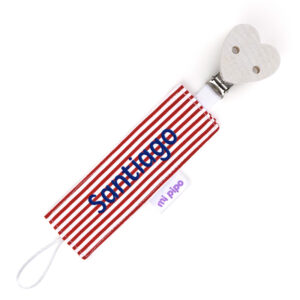 Chupetero Textil Personalizado Rayitas Corazón Blanco