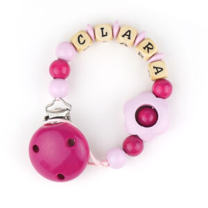 Chupetero de Madera Personalizado Fucsia con Flor