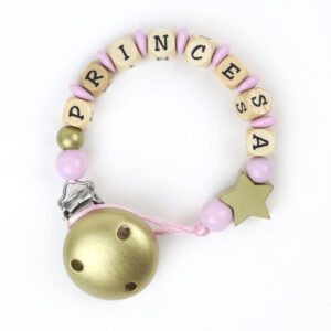 Chupetero de Madera Personalizado Dorado y Rosa con Estrella