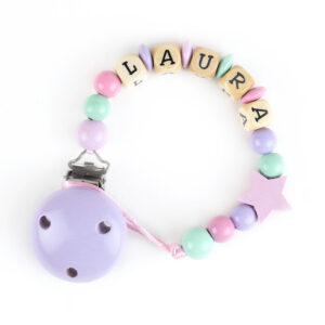 Chupetero de Madera Personalizado Lila con Estrella