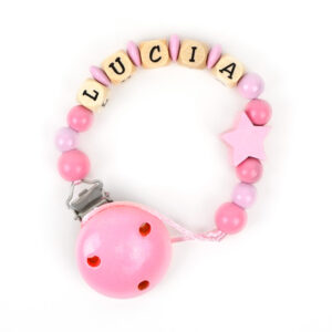 Chupetero de Madera Personalizado Rosa con Estrella