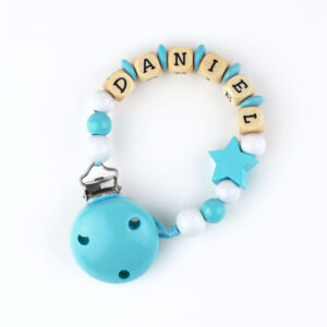 Chupetero de Madera Personalizado Turquesa con Estrella