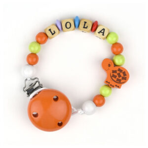 Chupetero de Madera Personalizada Naranja con Tortuga