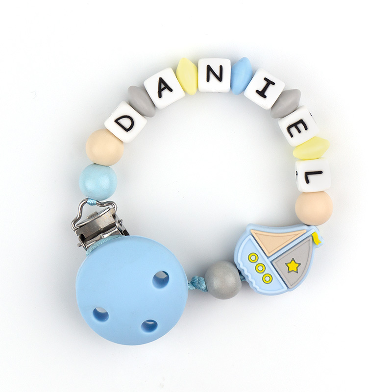 Chupetero de Silicona Personalizado Barco Celeste