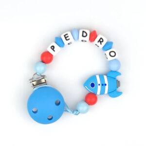 Chupetero de Silicona Personalizado Cohete Azul