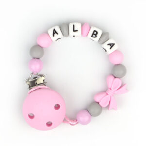 Chupetero de Silicona Personalizado Lazo Rosa