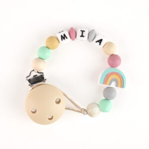 Chupetero de Silicona Personalizado Arcoíris Beige