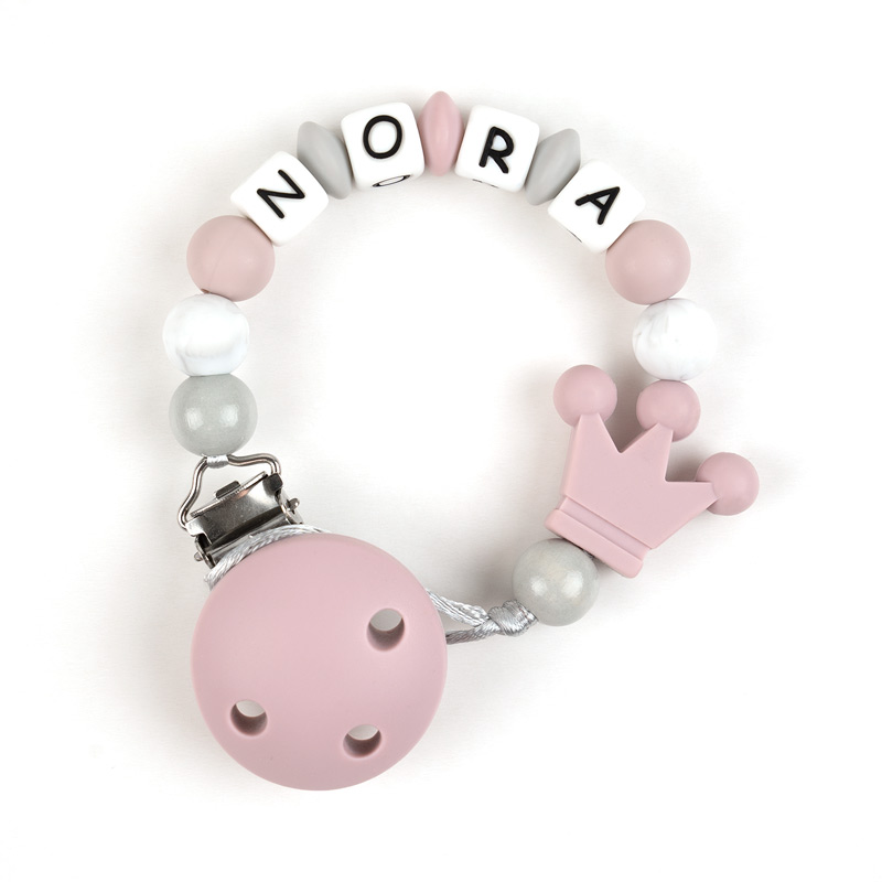 Chupetero de Silicona Personalizado Corona Rosa Soft