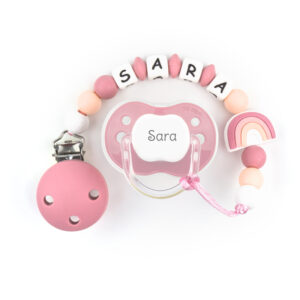Cajita Chupete Blush + Chupetero de silicona Arcoíris Personalizada