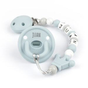 Cajita Chupete Gummy Azul Soft + Chupetero de Silicona Corona Personalizada