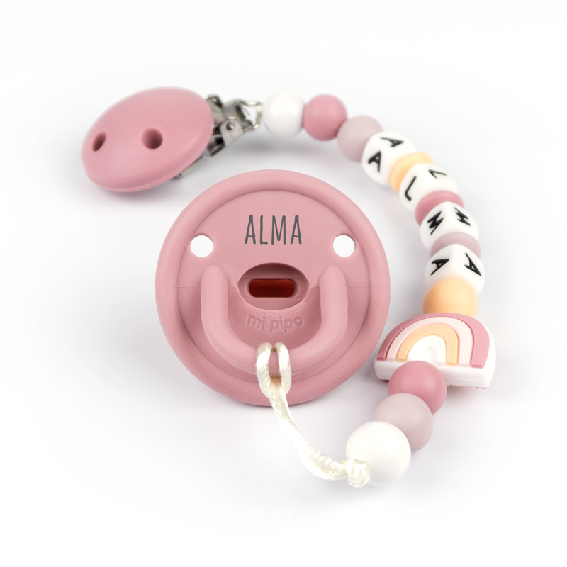 Cajita Chupete Gummy Blush + Chupetero de Silicona Arcoíris Personalizada