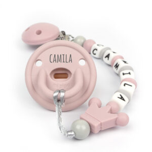 Cajita Chupete Gummy Rosa Soft + Chupetero de Silicona Corona Personalizada