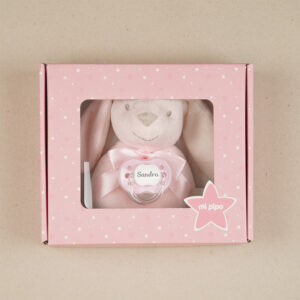 Cajita Sonajero Personalizada Conejito Rosa