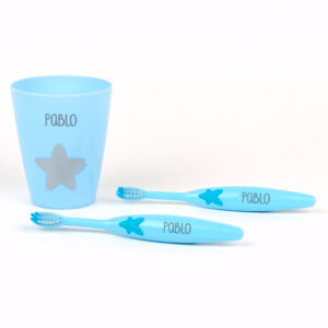 Set 2 Cepillos dentales + Vasito personalizados Azul