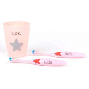 Set 2 Cepillos dentales + Vasito personalizados Rosa