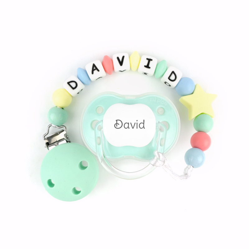 Cajita Chupete Menta + Chupetero de silicona Estrella Multicolor Personalizada - Imagen 2