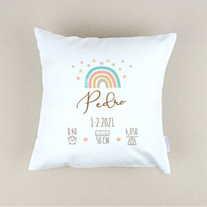 Cojín Datos Nacimiento Personalizado Arcoíris Soft