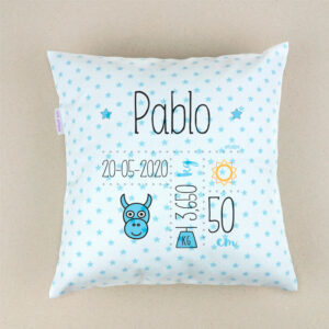 Cojín Datos Nacimiento Personalizado Horóscopo Azul