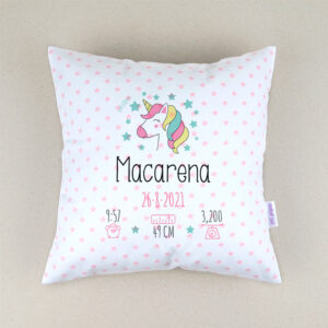 Cojín Datos Nacimiento Personalizado Unicornio