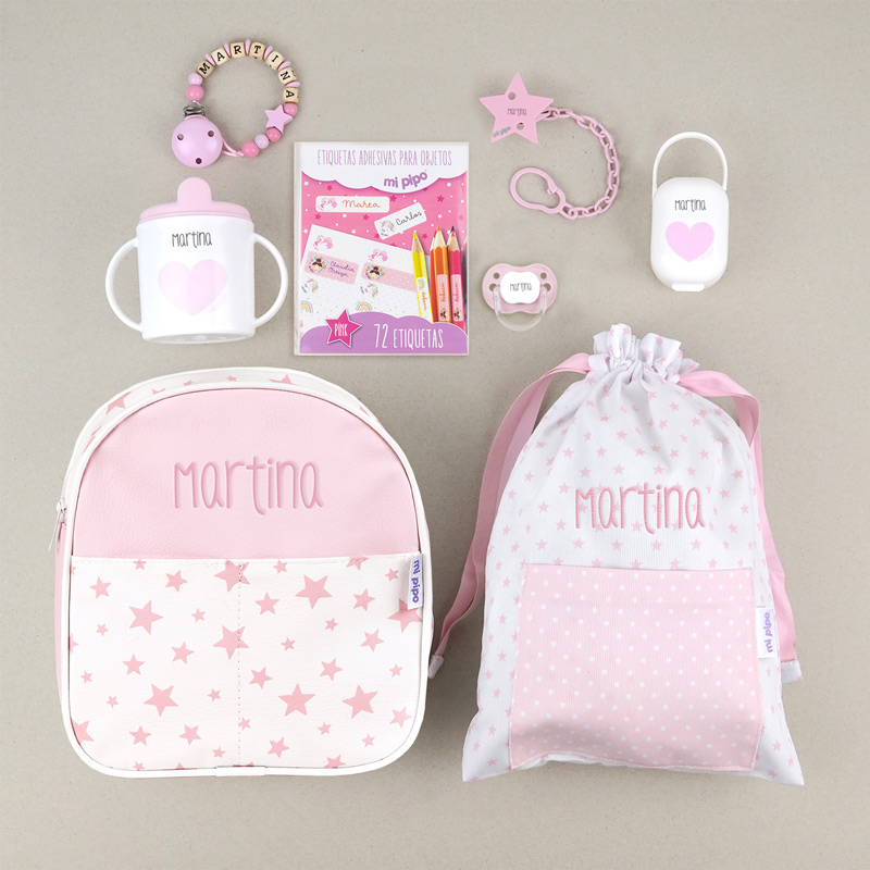 Pack El Primero de Clase Personalizado Rosa + Regalo Chupetero de Madera