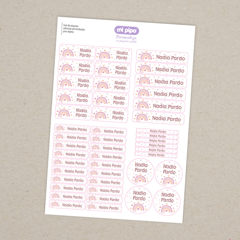 46 Etiquetas adhesivas para objetos personalizadas Arcoíris Blush