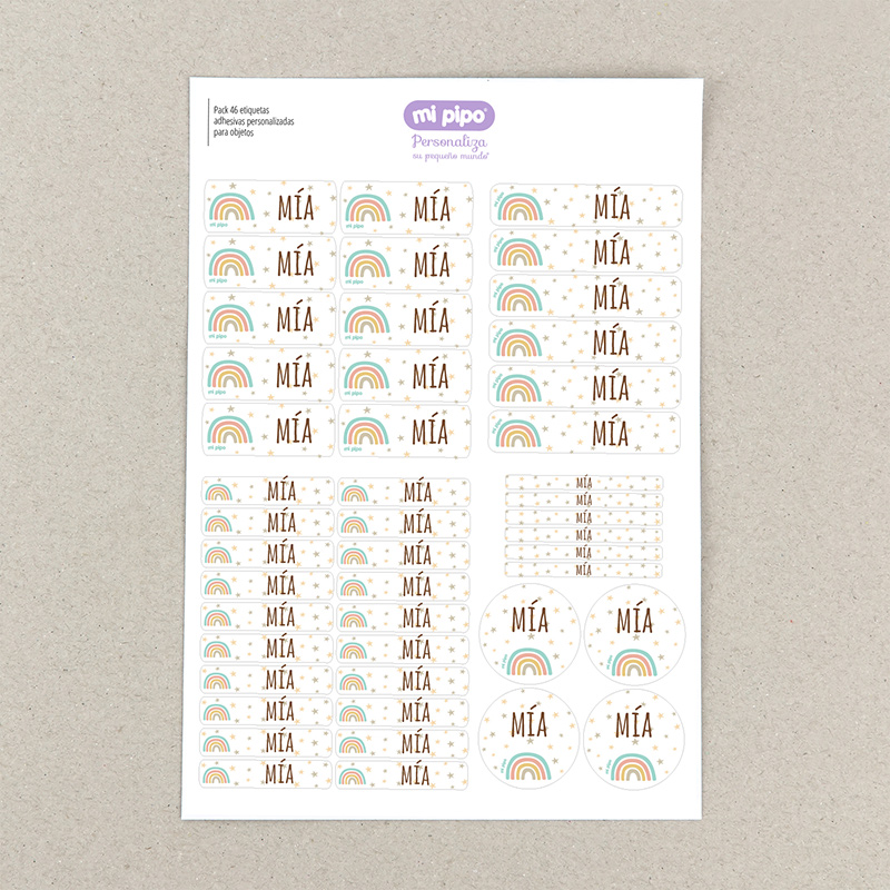 46 Etiquetas adhesivas para objetos personalizadas Arcoíris Soft
