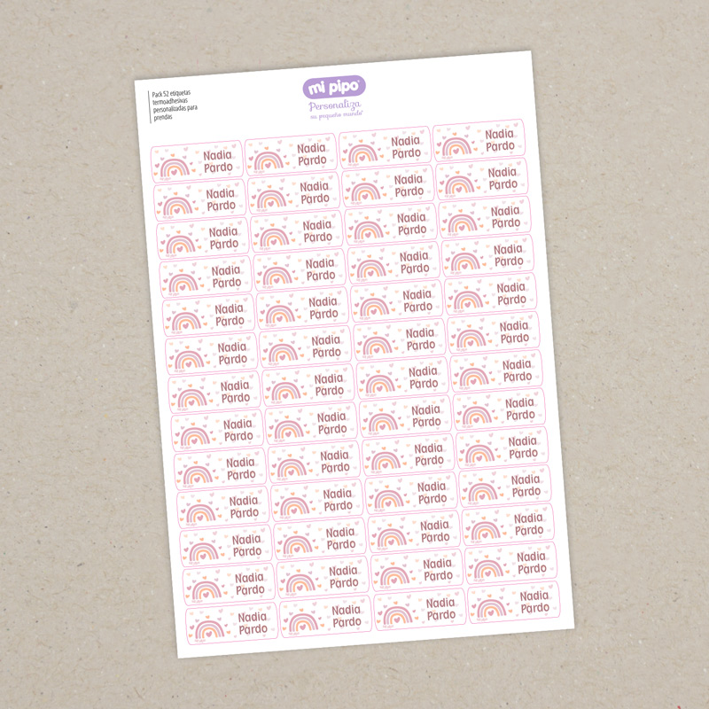 52 Etiquetas termoadhesivas para prendas personalizadas Arcoíris Blush
