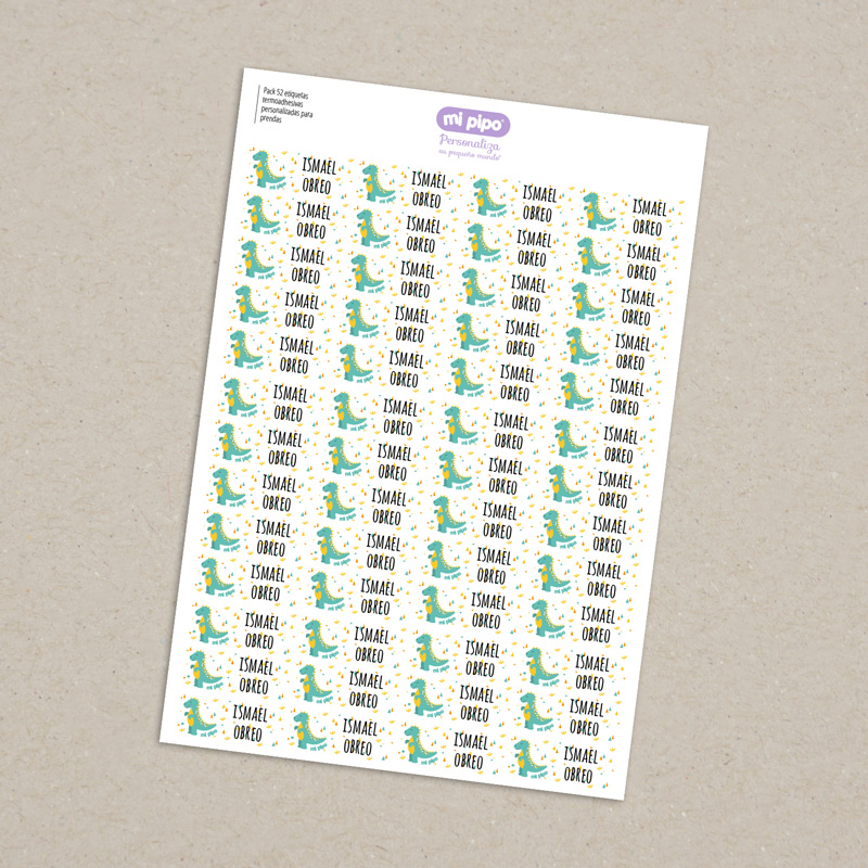 52 Etiquetas termoadhesivas para prendas personalizadas Dinosaurio
