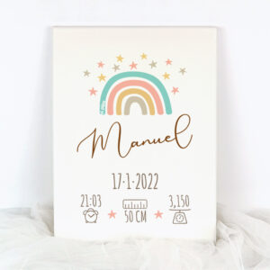 Lienzo Datos Nacimiento Personalizado Arcoíris Soft