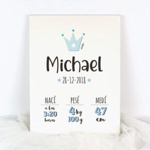 Lienzo Datos Nacimiento Personalizado Corona Azul
