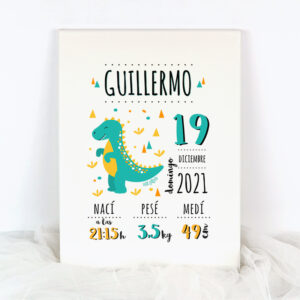 Lienzo Datos Nacimiento Personalizado Dinosaurio