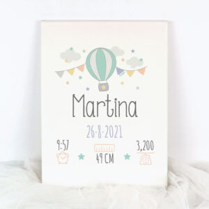 Lienzo Datos Nacimiento Personalizado Globo