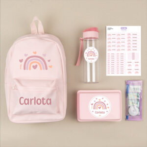 Pack Mi Equipo para el Cole con Mochila Personalizado Arcoíris Blush + Regalo Cinta marcaprendas