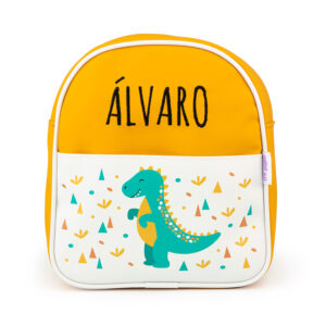 Mochila Guardería Dinosaurio Mostaza Personalizada