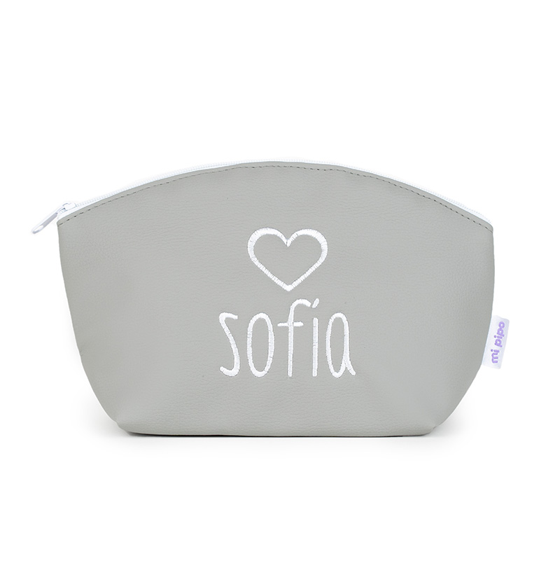 Neceser Polipiel Personalizado Gris, dibujo opcional