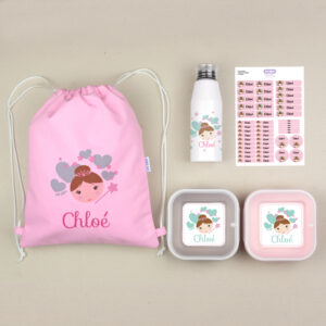 Pack Mi Equipo para el Cole con Petate Personalizado Hada + Regalo Etiquetas objetos