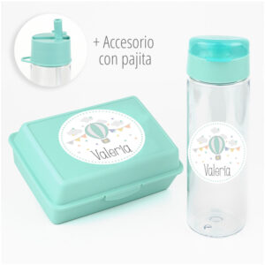 Pack Botella + Cajita Porta Alimentos + Acc. pajita Personalizado Globo