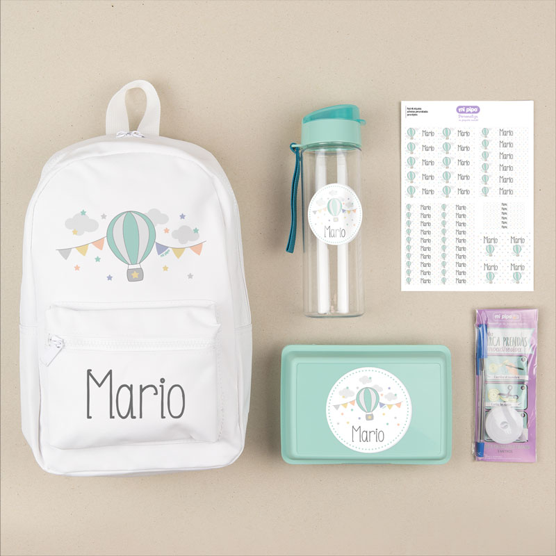 Pack Mi Equipo para el Cole con Mochila Personalizado Globo + Regalo Cinta marcaprendas
