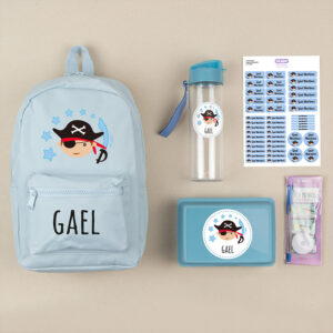 Pack Mi Equipo para el Cole con Mochila Personalizado Pirata + Regalo Cinta marcaprendas