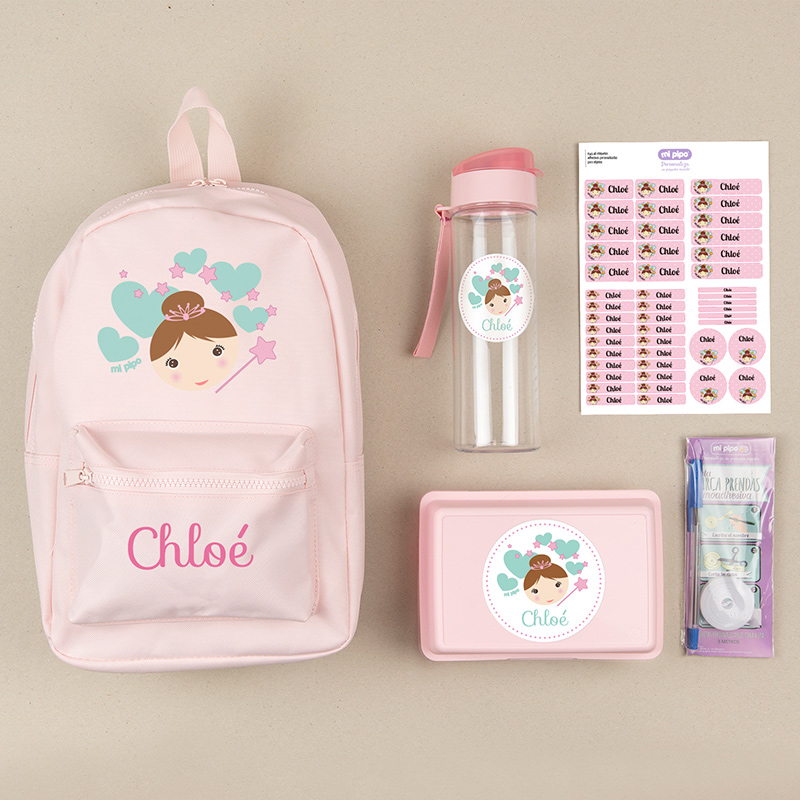 Pack Mi Equipo para el Cole con Mochila Personalizado Hada + Regalo Cinta marcaprendas